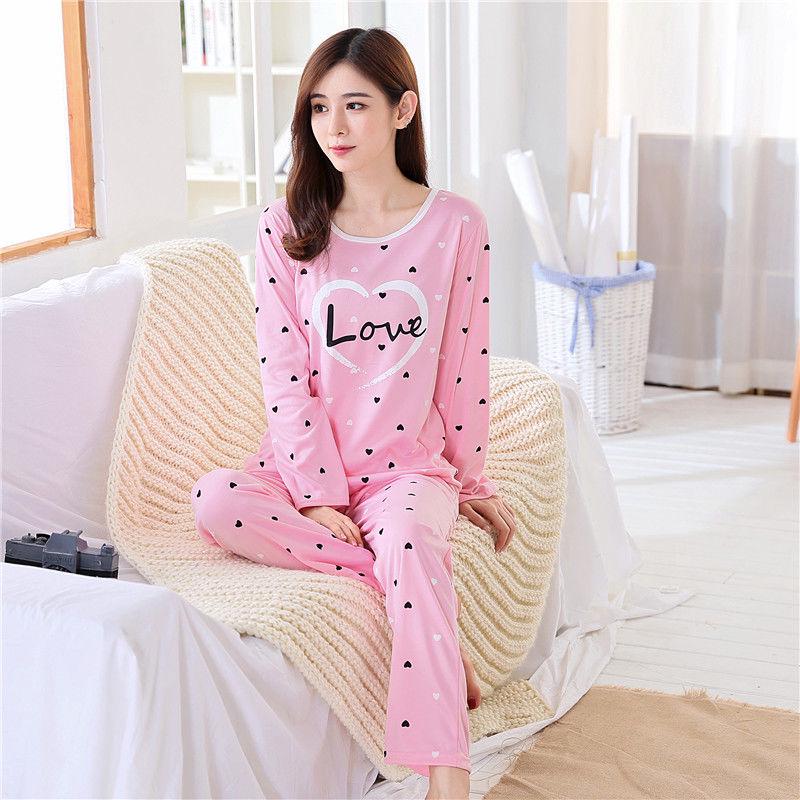 Spring and Autumn Long Sleeve Women's Pajamas Winter Korean Ladies Long Sleeve Homewear Loose Student Summer Thin Set