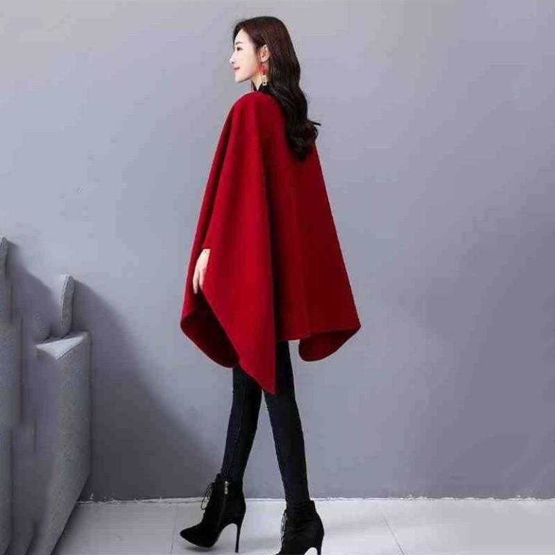 Woolen Coat Women's Cloak-style Coat Cardigan Woolen Coat Irregular Shawl Temperament Versatile Warm and Comfortable Wrap