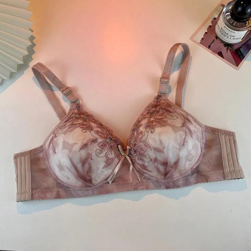 Sexy and Comfortable Gathering and Receiving Breast Adjustment Thin Section No Steel Ring Embroidered Women's Underwear Bra