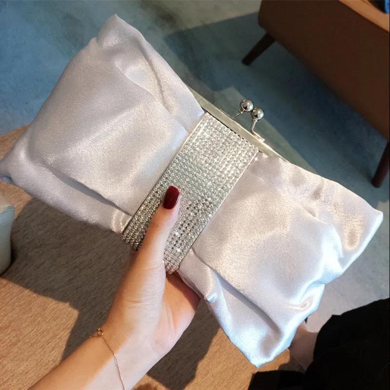 Luxury Rhinestones Women's Clutch Bag Shoulder Bag Ladies Smooth Satin Wedding Evening Banquetl Clutch Purse