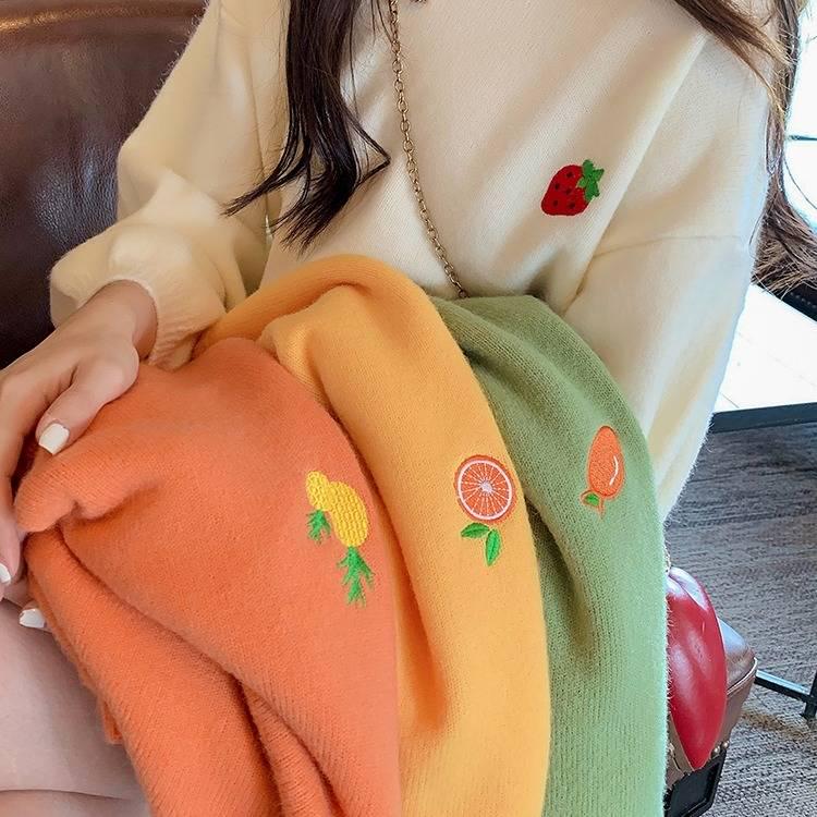 Winter Women Candy-colored Warm Pullover Sweater Girl Round Neck Loose Bottoming Shirt Top