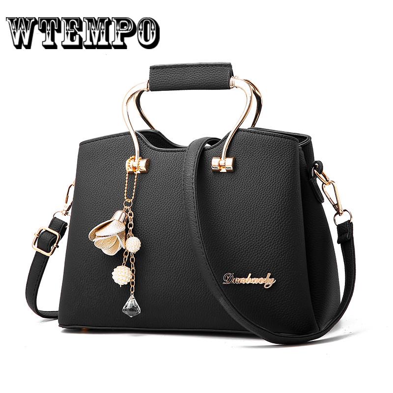 Leather Shoulder Bag Women Crossbody Tote Bag Metal Pendant Hanging Ornament Handbags
