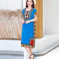 Summer Ethnic Print Dress Round Neck Cotton and Linen short  Sleeve Loose Mid-length Vest Skirt Daily Thin