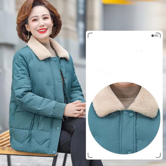 Mom's Winter Padded Jacket, Short and Velvet Padded Jacket, Middle-aged Women's Cotton-padded Jacket