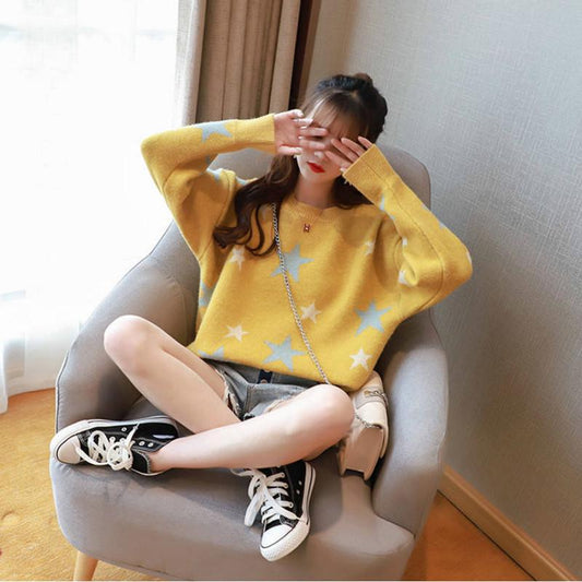 Fashion Knitted Sweater Autumn and Winter Jacquard Round Neck Pullover Sweater Women Loose