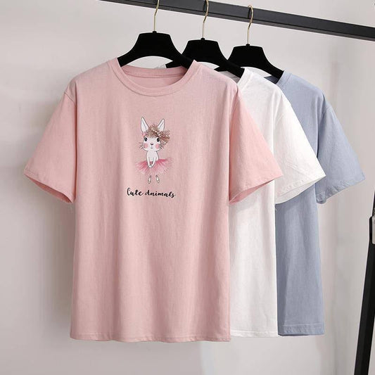 Fashion Women's Denim Shorts Set Summer T-Shirt Ripped Shorts Two-Pieces Sets Loose T-shirt Set