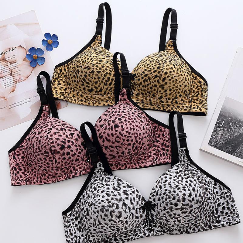 Sexy Leopard Underwear Women Plus Size Push Up bra Thin Wireless Seamless Bras Large Breast Gathered Bras 46/105 B C Bralette