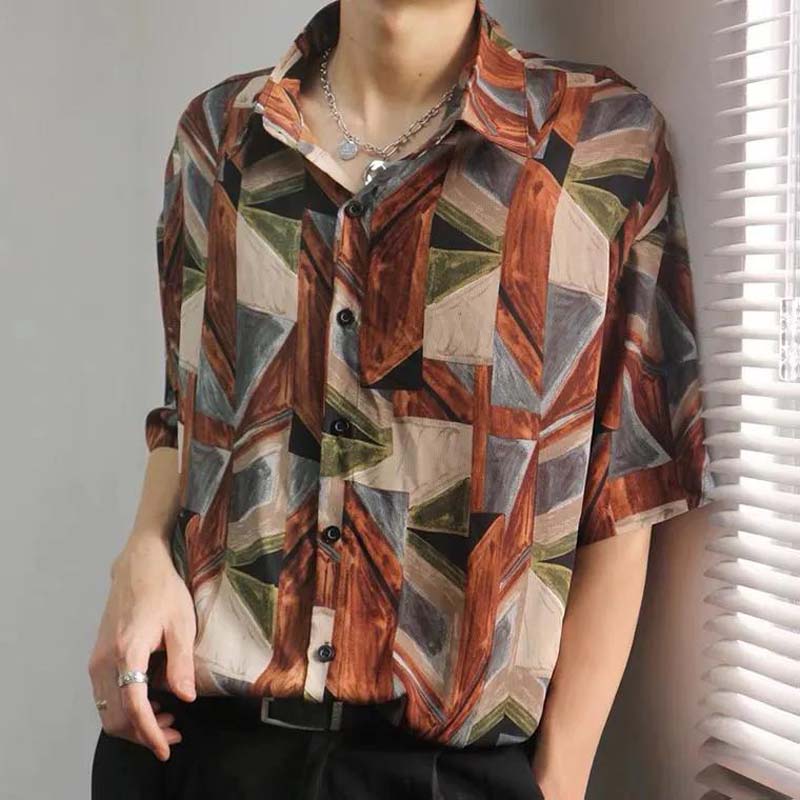 Cashew Flower Shirt Men's Short Sleeve Draping Loose Retro Half Sleeve Flower Shirt