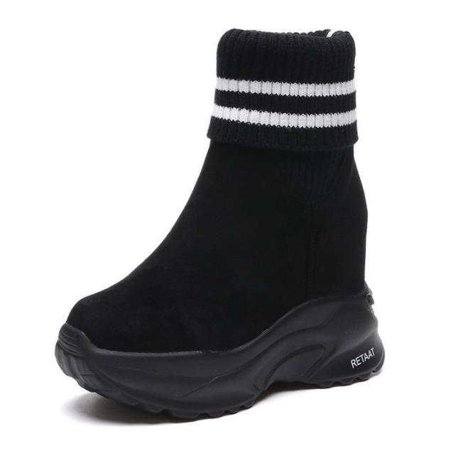 Thick-soled Ankle Boots Inner Heightening Suede Casual Snow Boot Plus Velvet Inner Martin Boots Women Soft Sole  Winter Footwear