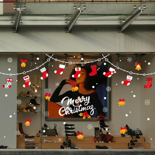 Christmas Socks Wall Stickers Shop Window Glass Doors Windows Background Decoration