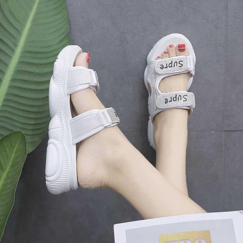 Size35-40 Summer Ladies Slippers Bohemian Beach Waterproof Slippers Wedge Platform Crystal Letter Sandals Outdoor High Heels