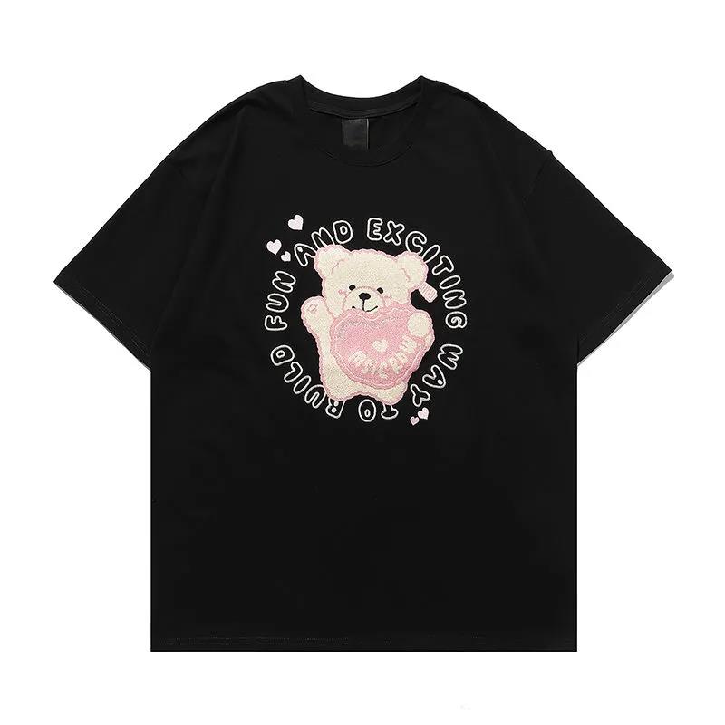 Women Round Collar Summer Cartoon Embroidery Loose Short Sleeve Casual Simple All-match T-Shirt