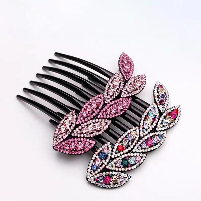 Diamond Leaf Hair Comb Insert Comb Hair Accessories Plate Hairball Head Drill Bit Flower Girl Hairpin Mother Headdress Shiny Hairpin