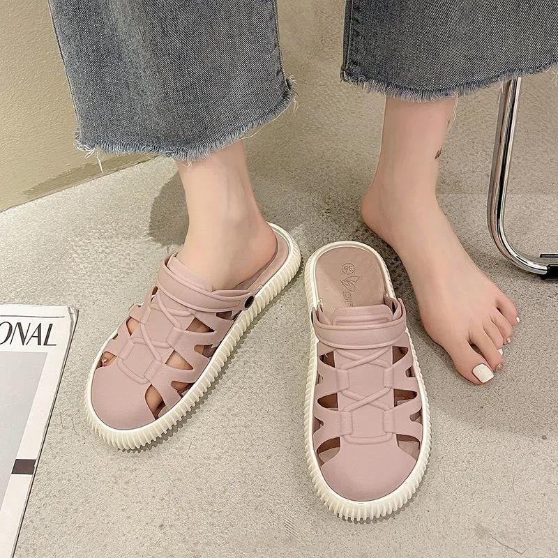 Sandals Women's Flat Bottom Non-slip Two-wear Toe Slippers Women's Outer Wear Beach Shoes Soft and Comfortable