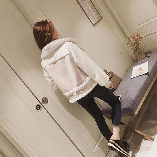 Autumn and Winter Korean Style Loose Fur One Locomotive Suede All-match Casual Short Lamb Wool Coat Women