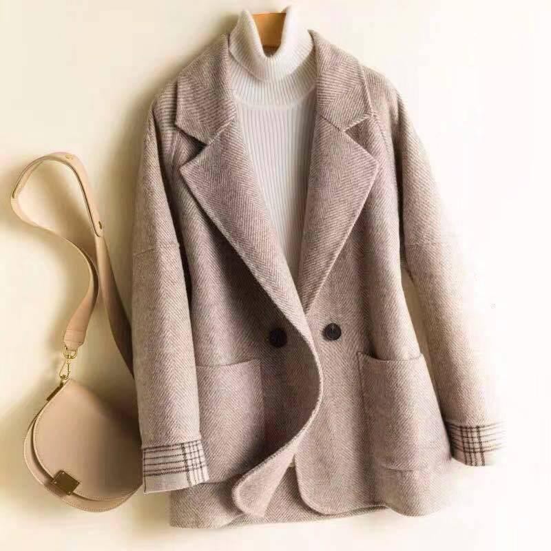 Woolen Coat Autumn and Winter Turn-Down Collar Wool Female Jacket Coat Female Coat Casual Windbreake
