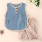 Children's Suit Summer Thin Boys and Girls Baby Breathable Stitching Button Sleeveless Shorts Two Piece Set Casual Wear