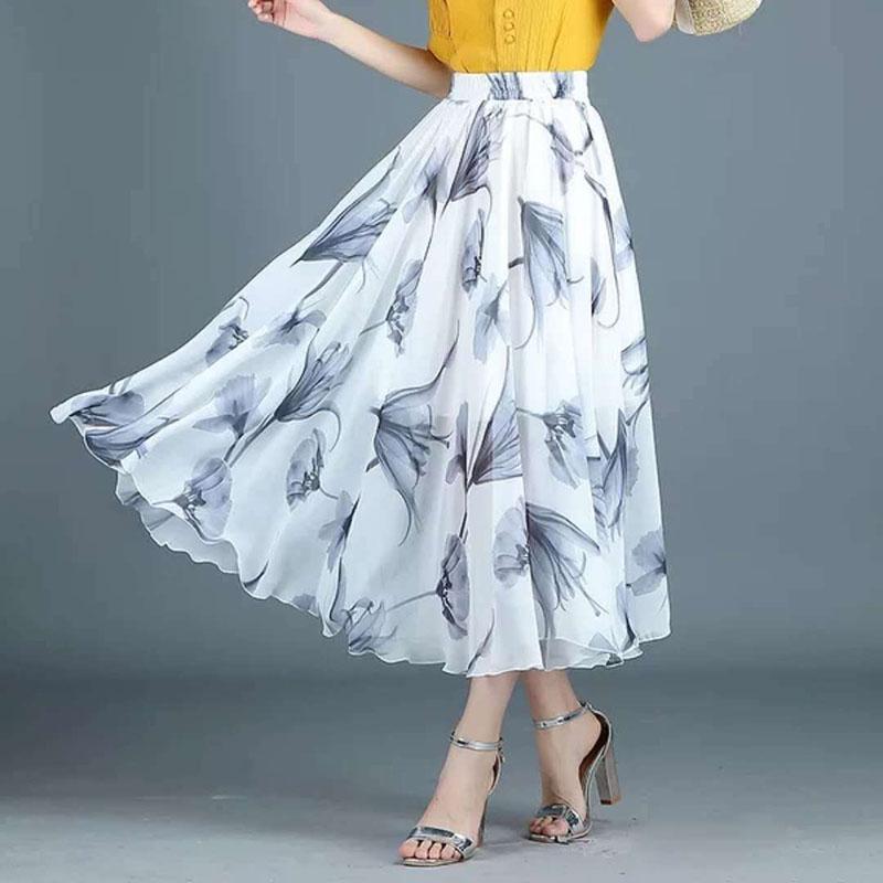 Chiffon Swing Skirt Printed Midi Skirt High Waist Skirt Fashion Versatile