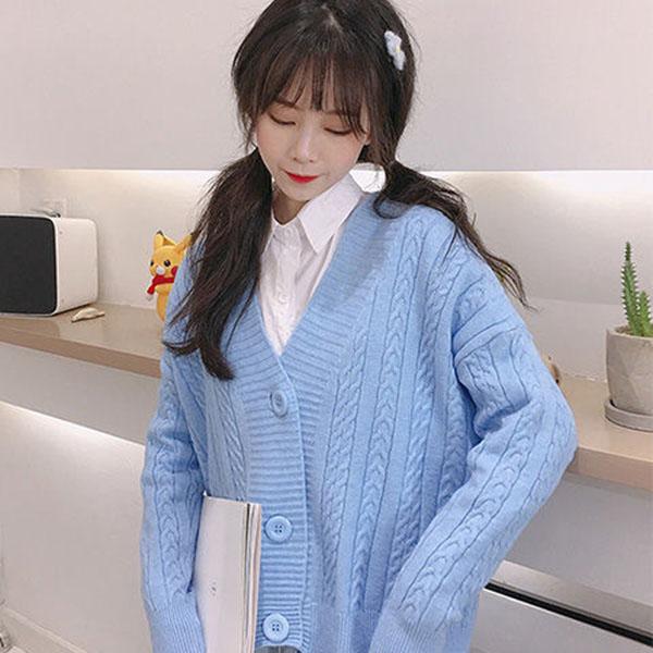 Spring and Autumn Knitted Loose Sweater All-match Long-sleeved Cardigan Sweater Fashion Solid Color Female Jacket