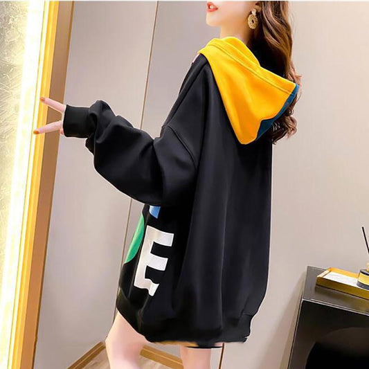 Fried Street Hooded Women's Sweatshirt Thin Style Fashion Korean Style Loose Fat MM Covering Belly Slim Top