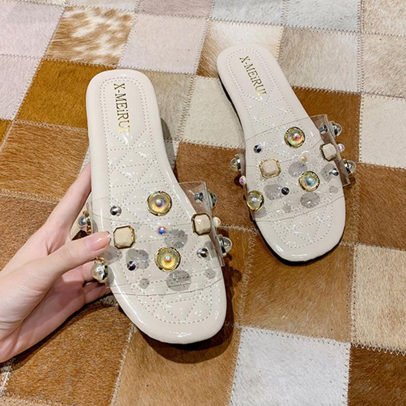 Slippers Women's Summer Wear Fashion Rivet Flat Sandals and Slippers All-match Seaside Beach Shoes Women