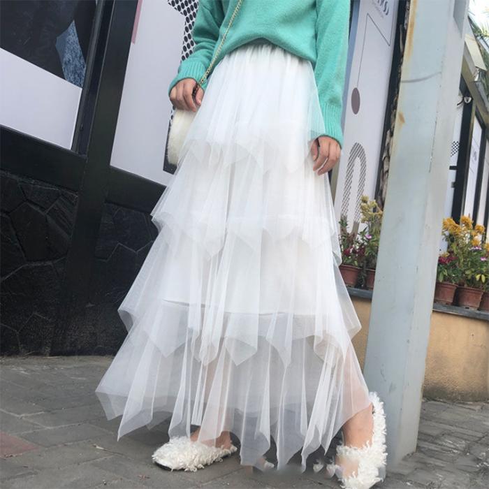 Veil Skirt Women Plus Size Elastic Waist  Fairy Skirt Summer Ruffled Sandy Beach Vacation Daily