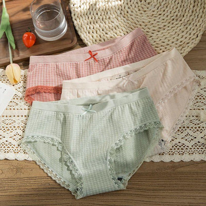 3pc Women's Panties Graphene Cotton Antibacterial File No Trace Middle Waist Sweet Student Girl