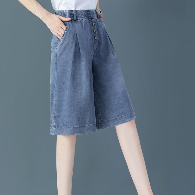 Large Size Elastic Waist Embroidered Cropped Jeans Women's High Waist Stretch Harem Pants