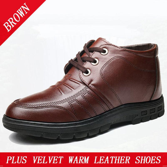 Men's Cotton Shoes Thick Boots Men's Shoes Winter Casual Leather Shoes High-top Plus Cashmere Warm Business Shoes