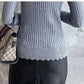 Women's Solid Color Warm Sweater Twist Knit Pullover Long Sleeve Lace Half Turtleneck Bottoming Shirt