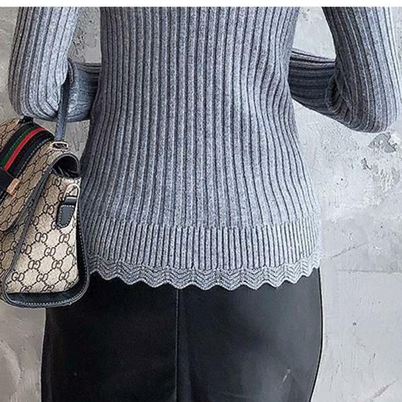 Women's Solid Color Warm Sweater Twist Knit Pullover Long Sleeve Lace Half Turtleneck Bottoming Shirt