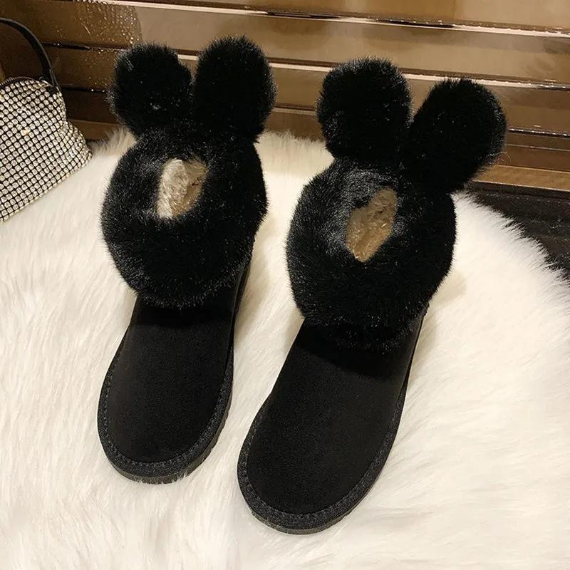 Rabbit Ears Snow Boots Women Winter Plus Velvet Thick Wild Korean Version of Short Tube Cotton Shoes Warm Shoes Women