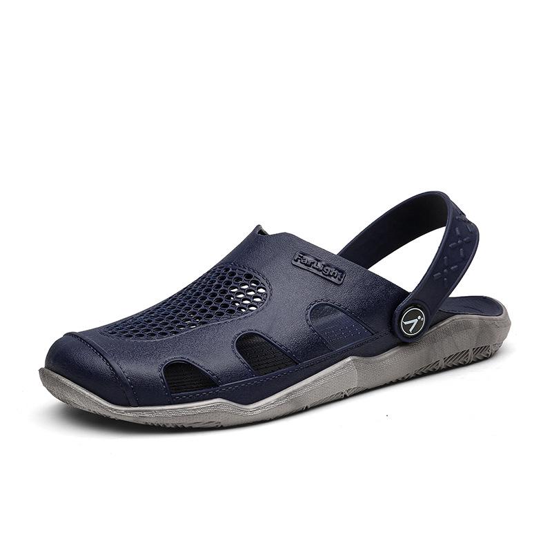 summer slippers men's outdoor sandals PVC hollow large size wading beach hole shoes