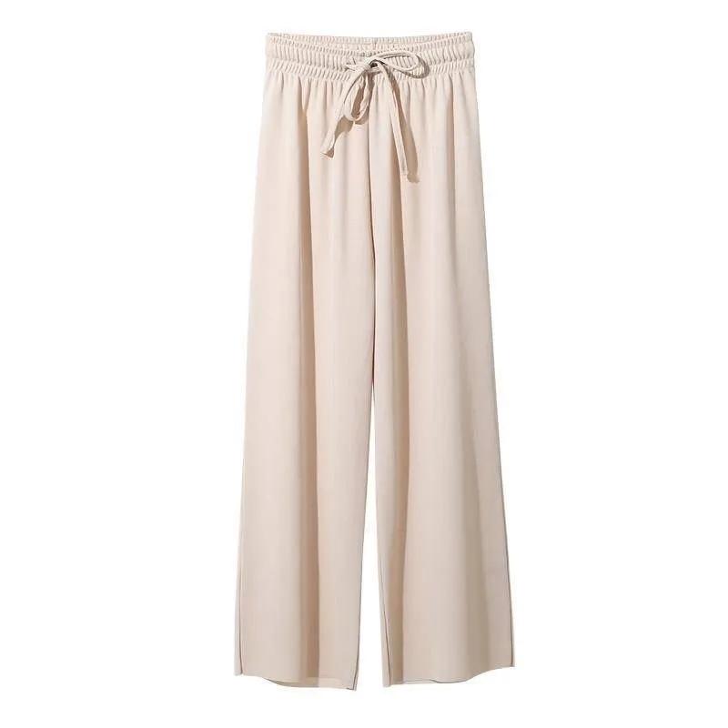 Ice Silk Pendant Nine-point Wide-leg Pants Women's Spring and Summer High-waisted Thin Casual Pants Loose Straight Pants