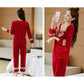 Women's Lace Bow Knot Gold Velvet Pajama Set V-Neck Solid Color Loose Comfortable Two-piece Set Out Wear Long Sleeves Nightgowns Sleeping Set
