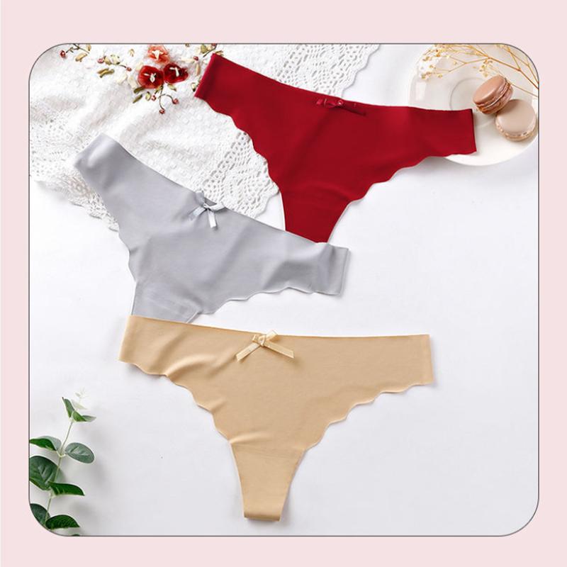 Ice Silk Seamless Thong Feminine Solid Color Low Waist Panties One Piece