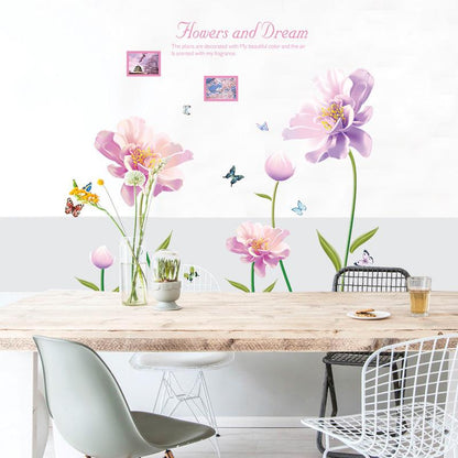 Pink flower room porch study corridor bathroom TV background decorative wall stickers murals