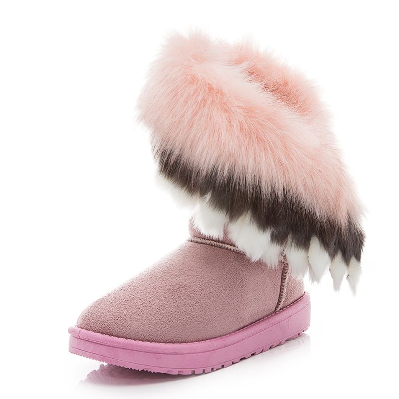 Plush Women's Shoes Winter Snow Boots Cotton Shoes Plus Velvet Flat-bottomed Middle Tube Warm Shoes Winter Boots