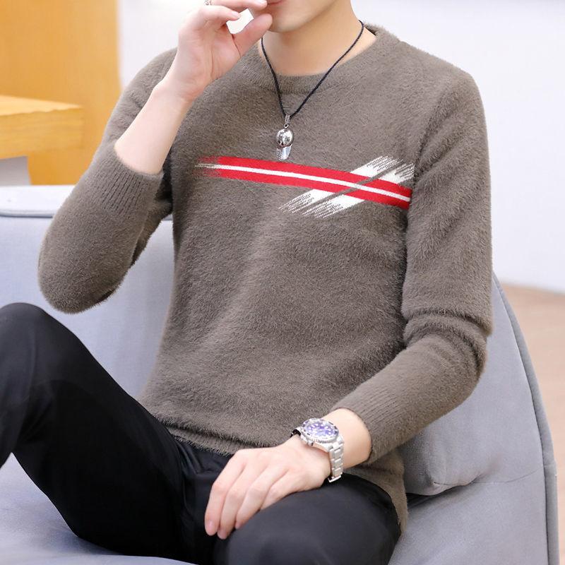 Men's Thick Sweater Autumn and Winter Round Neck Men's Knitted Sweater Warm Top, Clothes Will Not Pilling or Shed Hair