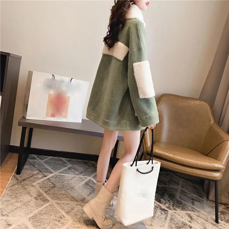 Autumn and Winter Thickening Plus Velvet All-match Stand-collar Jacket Mid-length Loose Casual Women's Warm Jacket Women