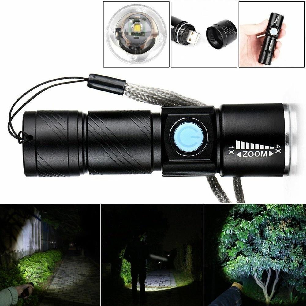 Mini Q5 Zoomable USB Rechargeable Ultra Bright LED Flashlight Torch 3 Modes Wth Beam Focusing Zoom