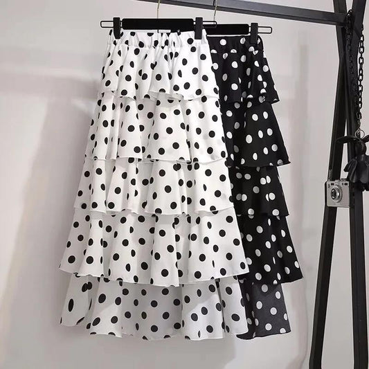 Little Daisy Polka Dot Skirt Mid-length Summer Fairy Skirt Chiffon Skirt Thin Cake Skirt A-line Skirt Female Fabric Light and Breathable