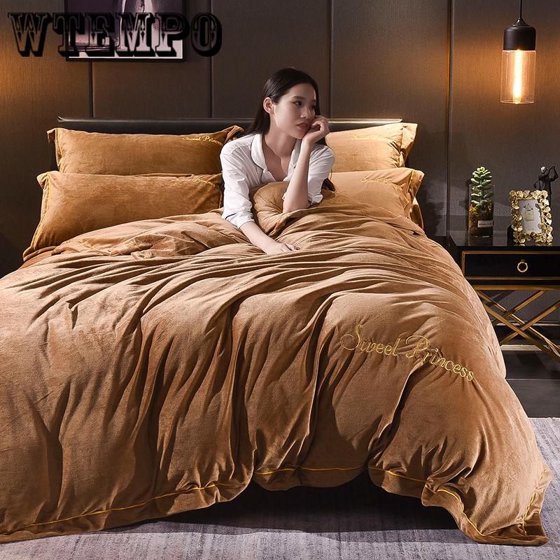 Thick Warm Flannel 4pcs Winter Coral Fleece Double-sided Baby Cashmere Crystal Quilt Cover