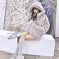 Korean Version of Loose Thick Plush Jacket Women's Hoodie Imitation Rex Rabbit Fur Mid-length Fur Coat Winter