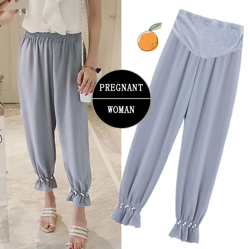 Maternity Pants Adjustable Belly Lift Pants Summer Chiffon Casual Pants Loose Fashion Pants for Pregnant Women