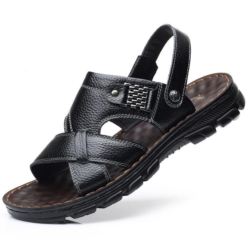 Waterproof Non-Slip Sandals Cow Leather Men's Soft Bottom Wear-Resistant Slippers Dual-Purpose Breathable Sandals