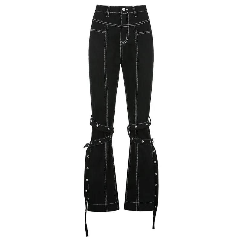 Europe and The United States Street Cool Street Shooting Straps High Waist Jeans Slim Legs Long Casual Wild