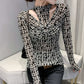 Fashion Hollow Bottoming Shirt Letter Printing Long-sleeved Pullover T-shirt Personality Street Women's Top