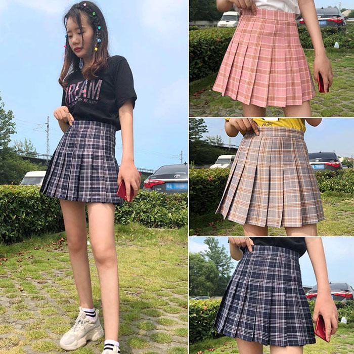 Plaid Skirt Women Thin Sexy Anti-light-out Pleated Skirt Students High Waist Cute A-line Skirt