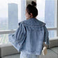 Loose Spring and Autumn Denim Jacket Women's Hong Kong Style Retro Beaded Cropped Top